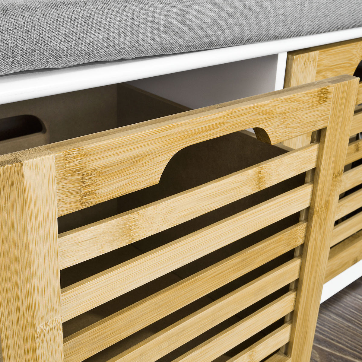 SoBuy FSR23-WN, Shoe Storage Bench Shoe Cabinet with Seat Cushion – 3 Drawers for Hallway Organiser, White and Natural, Wooden Storage Unit, 120kg Load