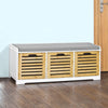 SoBuy FSR23-WN, Shoe Storage Bench Shoe Cabinet with Seat Cushion – 3 Drawers for Hallway Organiser, White and Natural, Wooden Storage Unit, 120kg Load