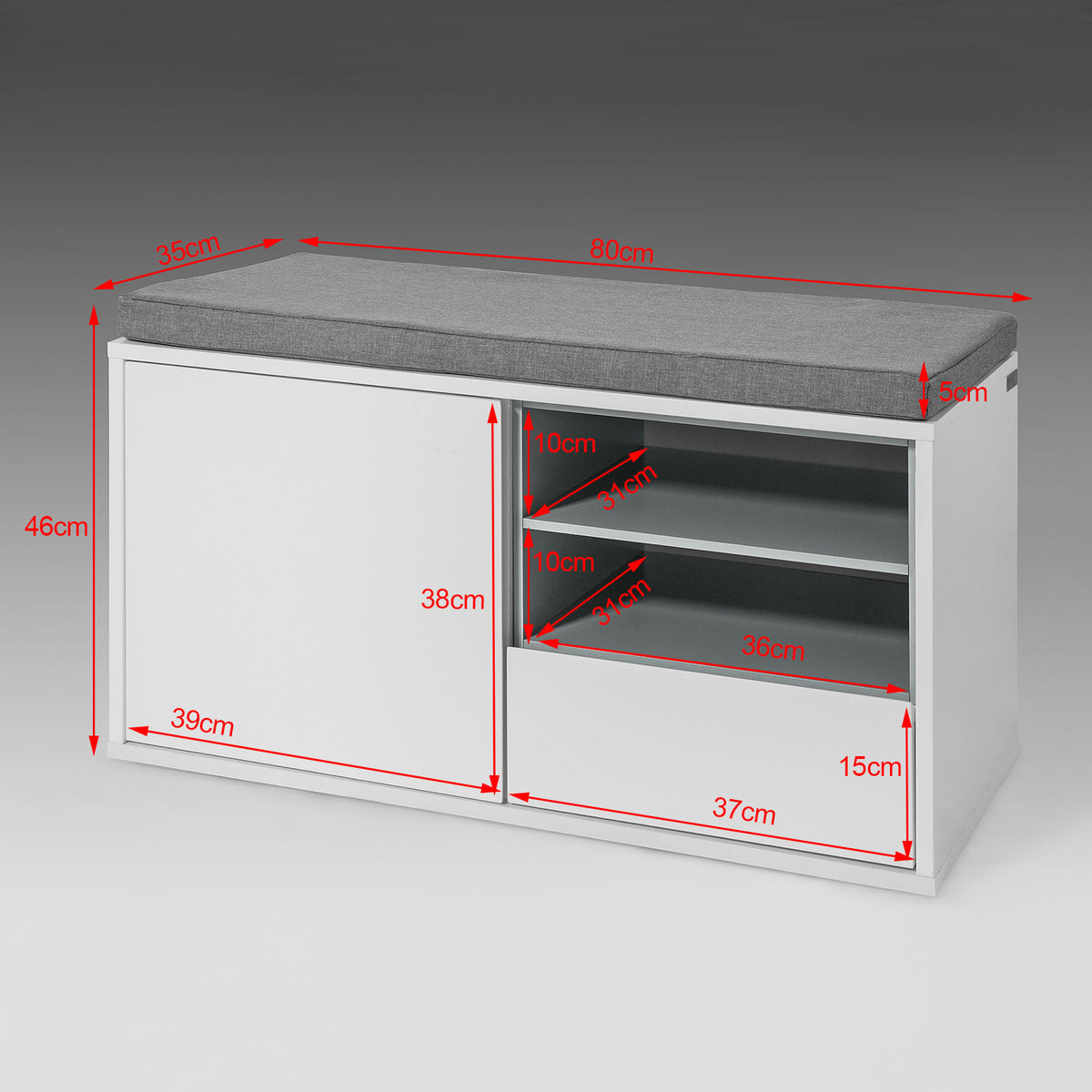 SoBuy FSR37-W, Hallway Shoe Cabinet Shoe Rack, Shoe Storage Bench with Removable Seat Cushion, White