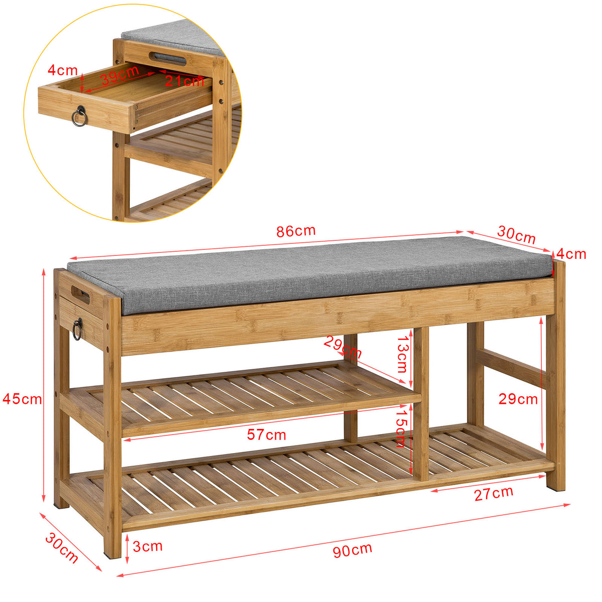 SoBuy FSR47-N+FHK06-N, Hallway Furniture Set, Shoe Bench and Wall Coat Rack, Wood