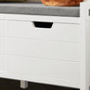 SoBuy FSR63-II-W, Shoe Storage Bench Shoe Rack with Seat Cushion & Double Doors & Hidden Compartment – Ideal Hallway Bench for Small Spaces – White, W91 x D30 x H50cm