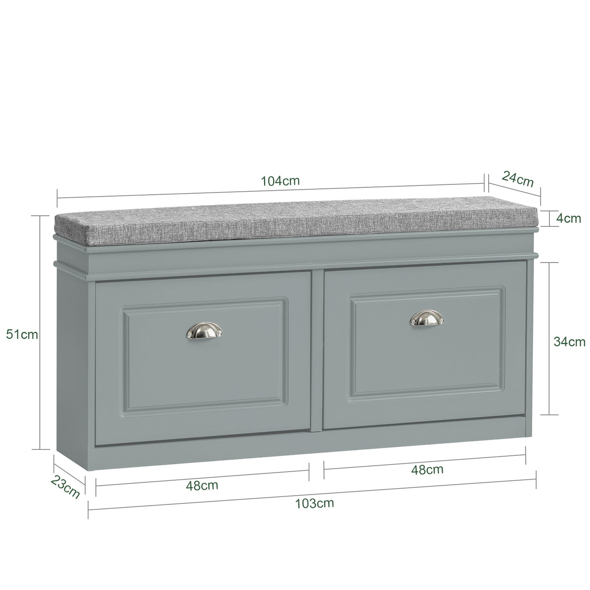 SoBuy FSR64-HG Shoe Bench Dimensions – W104 x D24 x H51cm, Holds Up to 8 Pairs of Shoes