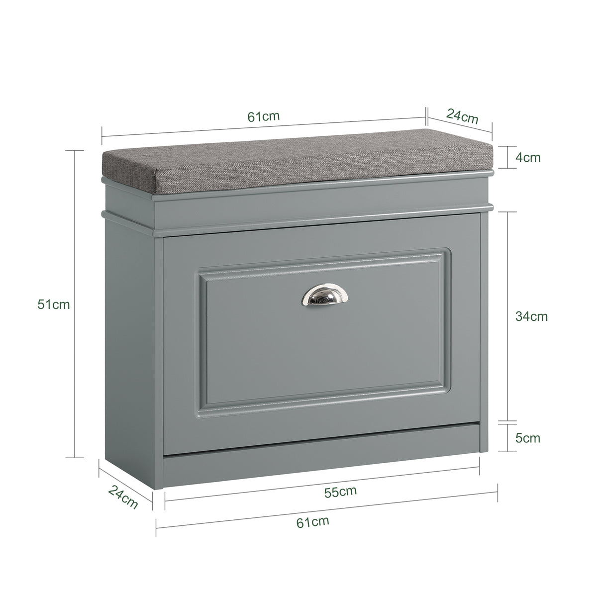 SoBuy FSR82-K-HG Dimensions – W60 x D24 x H51cm, Stores Up to 4 Pairs with Flip Drawer