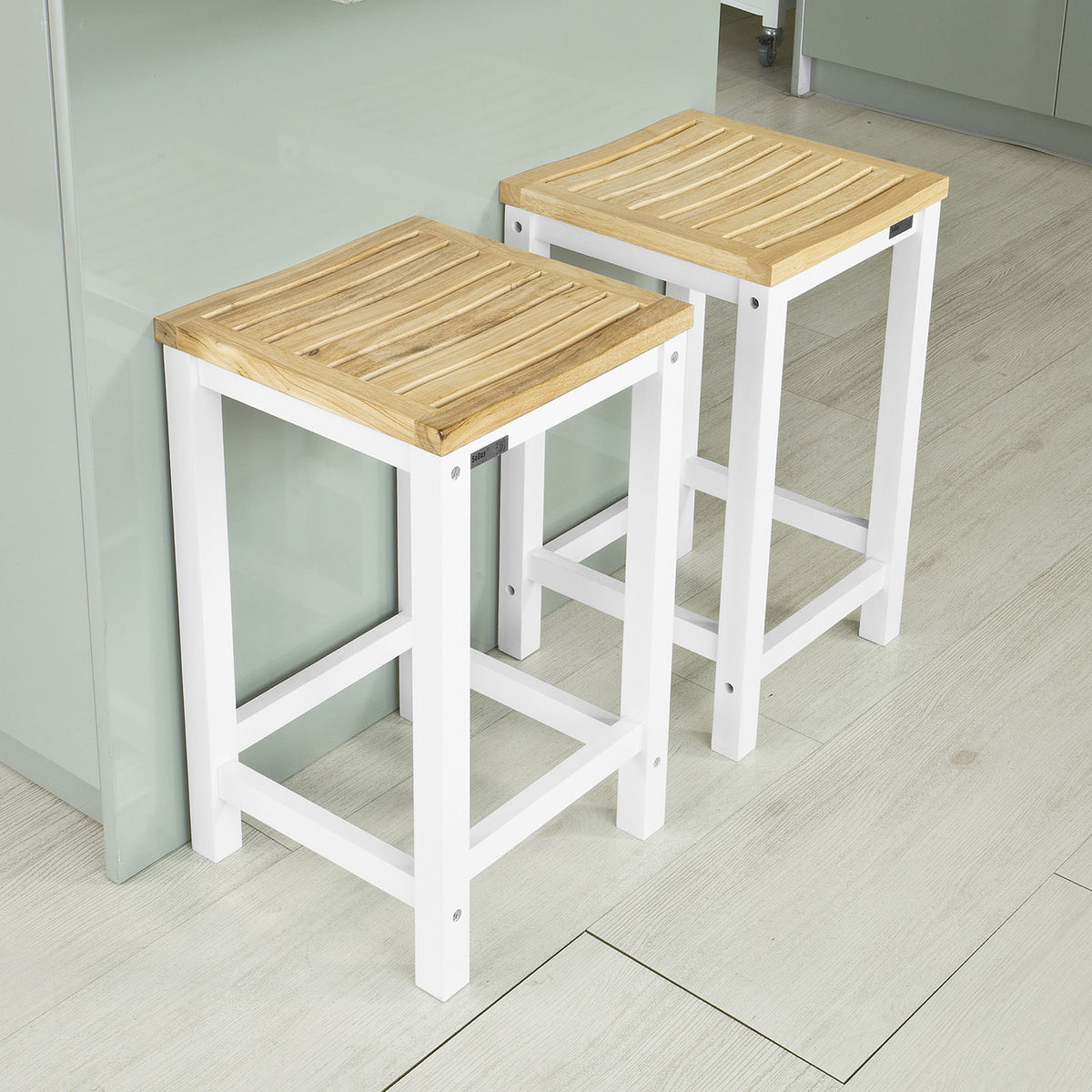 SoBuy FKW41-WN+FST29-WNx2, Kitchen Island Set, Kitchen Island and 2 Kitchen Breakfast Bar Stools, White