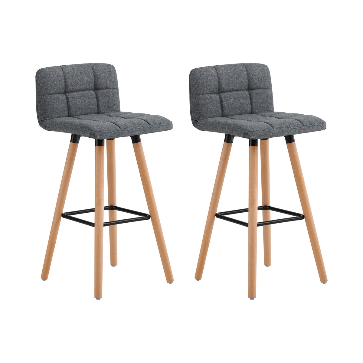 SoBuy FST50-DGx2, Set of 2 Kitchen Barstool, Bar Stool with Fabric Padded Seat, Grey