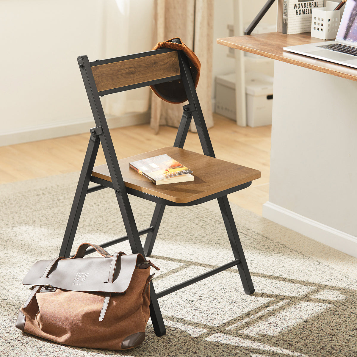 SoBuy FST88-PF, Folding Chair, Folding Kitchen Dining Chair Office Chair Desk Chair, Brown