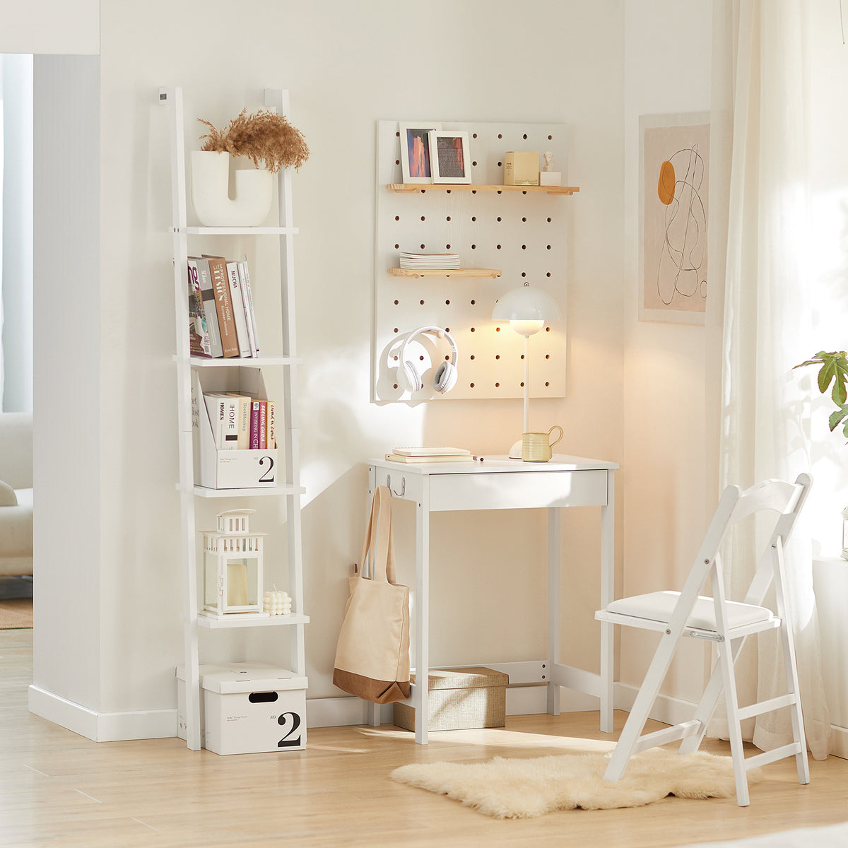 SoBuy FWT43-W home office desk in use – white space-saving writing desk with storage