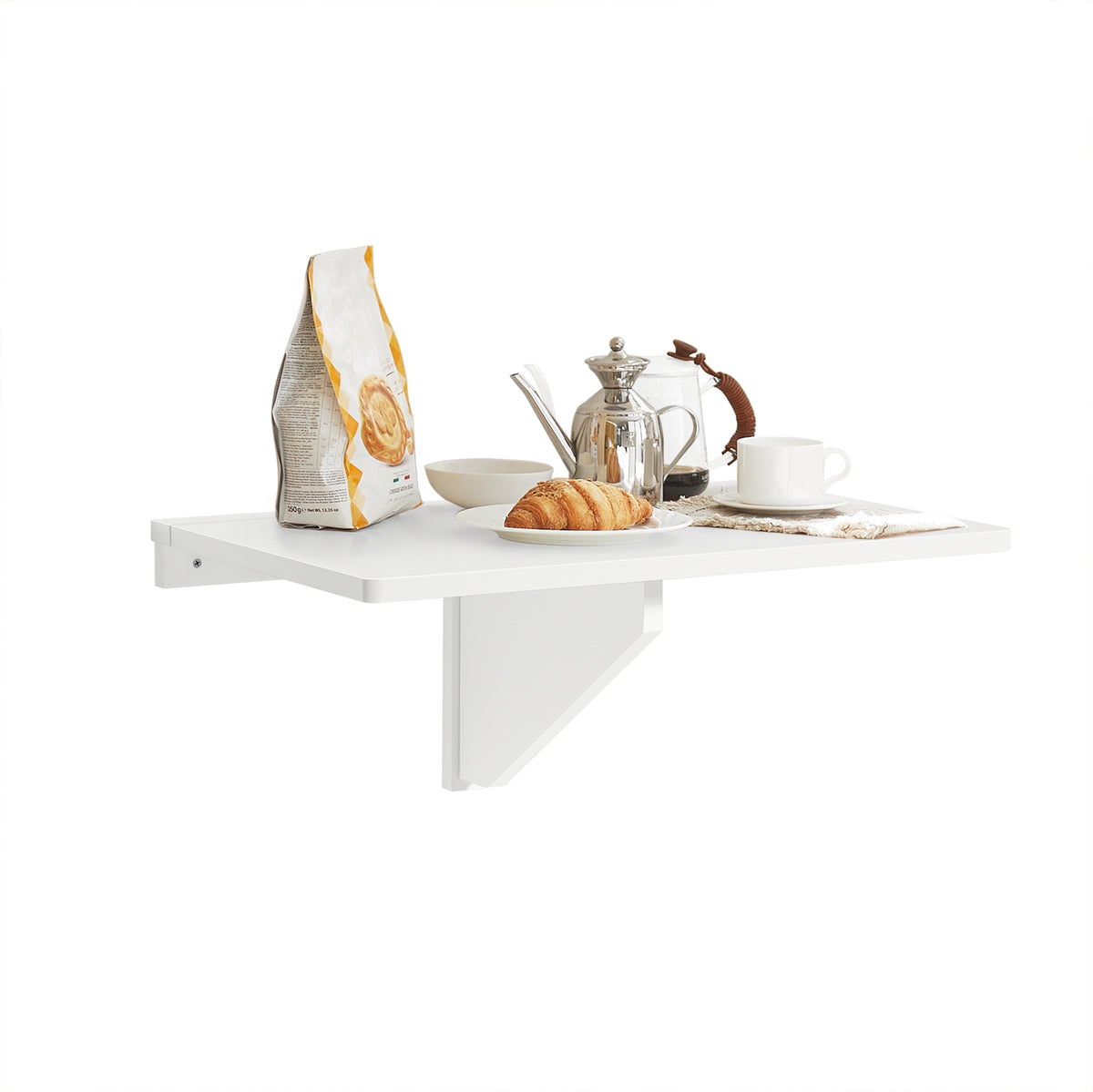 SoBuy FWT03-W folding wall-mounted drop-leaf table white – white background front view