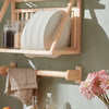 SoBuy KCR11-N, Wall Mounted Kitchen Plate Storage Rack with 2 Shelves and Towel Holder, Wood