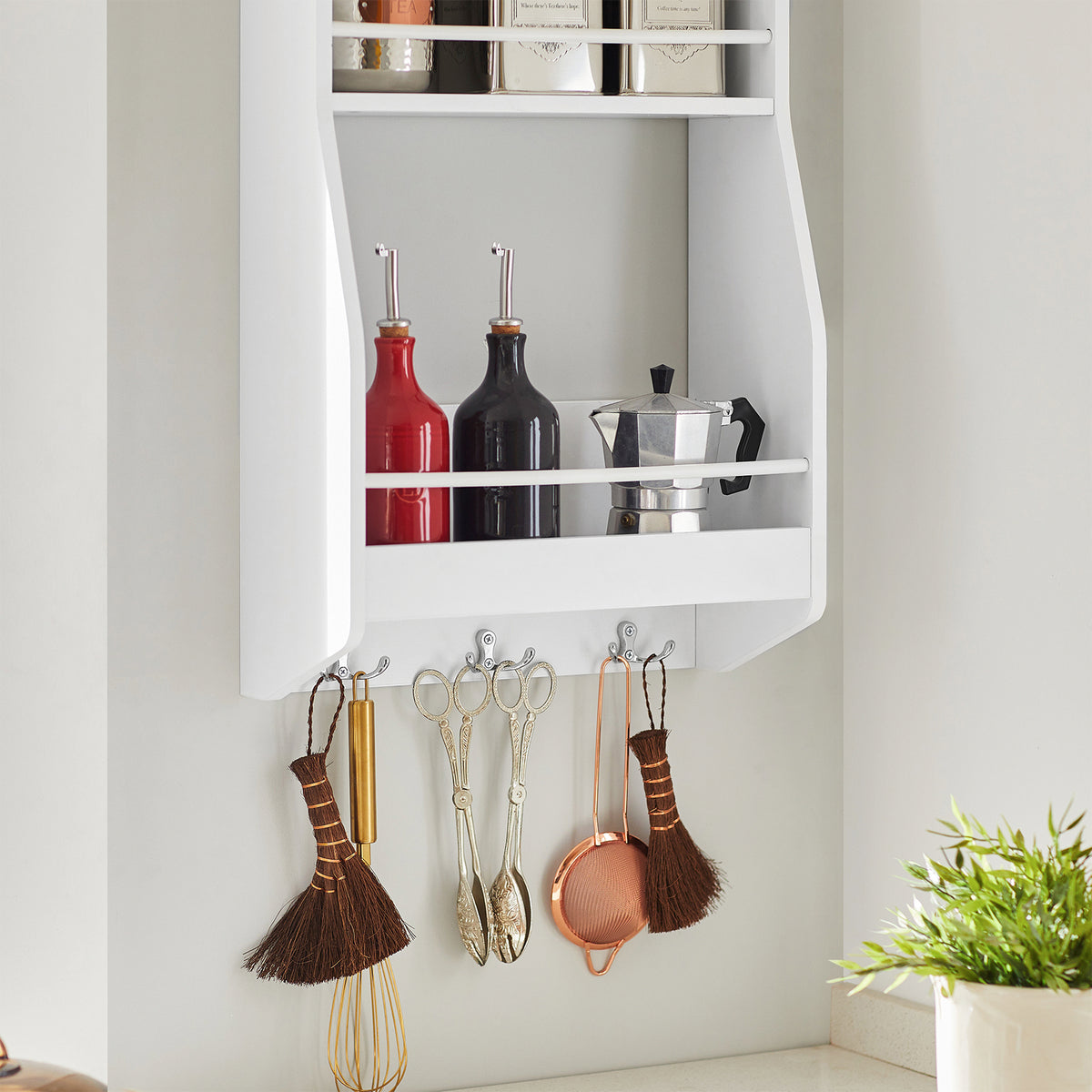 SoBuy KCR12-W, Kitchen Wall Shelf Spice Rack Wall Mounted Shelf Rack with 3 Shelves and 3 Hooks White W38 x D17 x H75cm