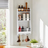 SoBuy KCR12-W, Kitchen Wall Shelf Spice Rack Wall Mounted Shelf Rack with 3 Shelves and 3 Hooks White W38 x D17 x H75cm