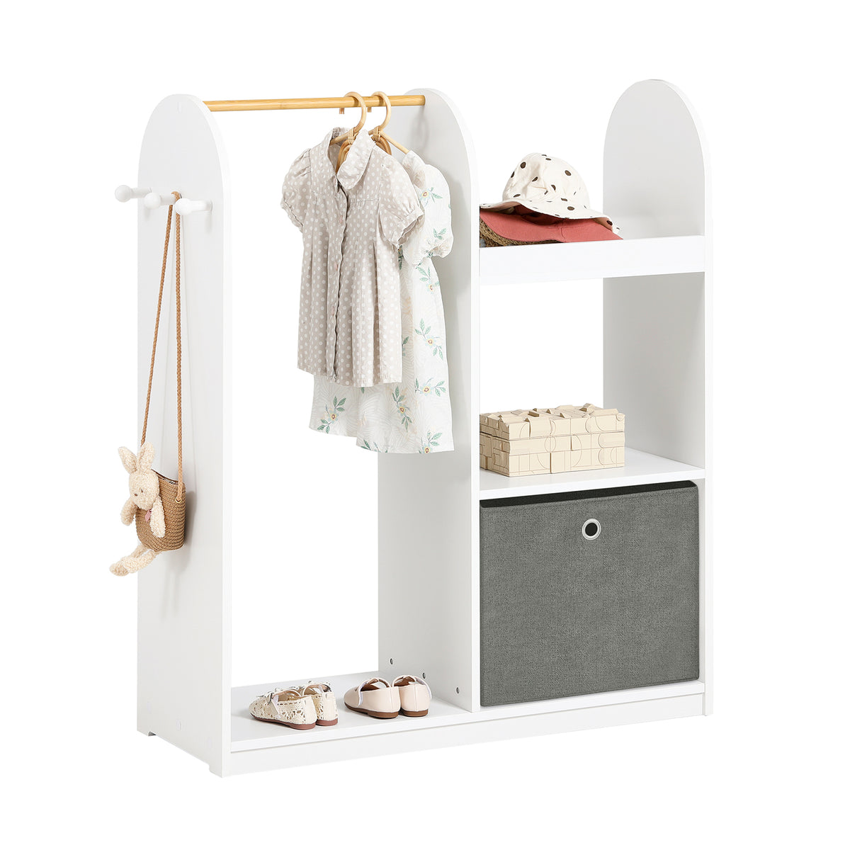 Pre-sale SoBuy KMB40-W, Kids Wardrobe with Hanging Rail, Kids Wardrobe for Bedroom with Storage Box and 3 Hooks, Small Closet for Children's Room White 97x35x108cm