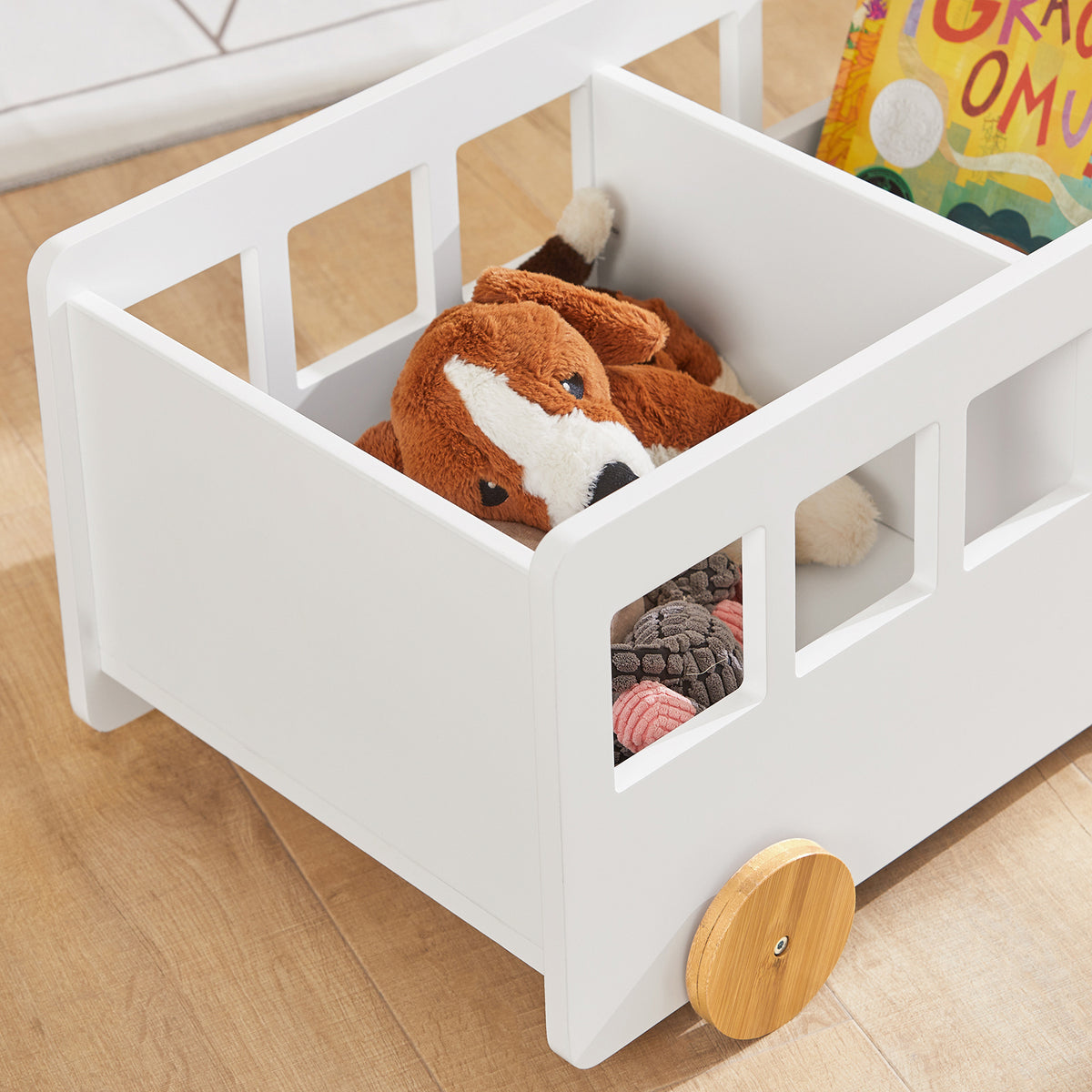 SoBuy KMB41-W, Children Bookcase Toy Storage Shelf Bus Shaped Shelf, White
