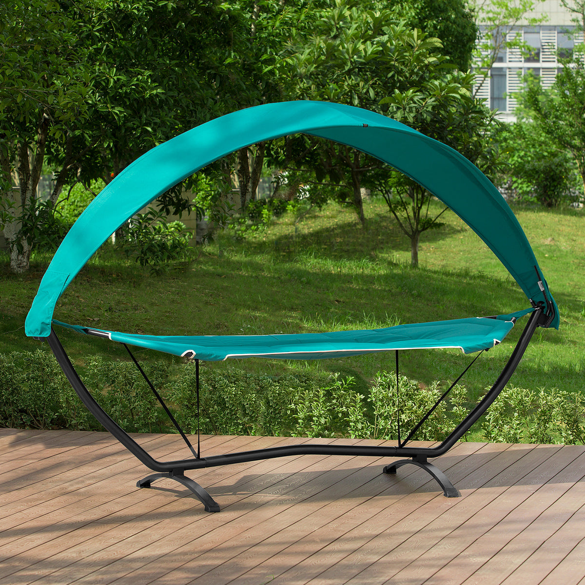 SoBuy OGS51-TB, Outdoor Garden Patio Hammock Swing Chair Sun Lounger with Sun Shade, Blue