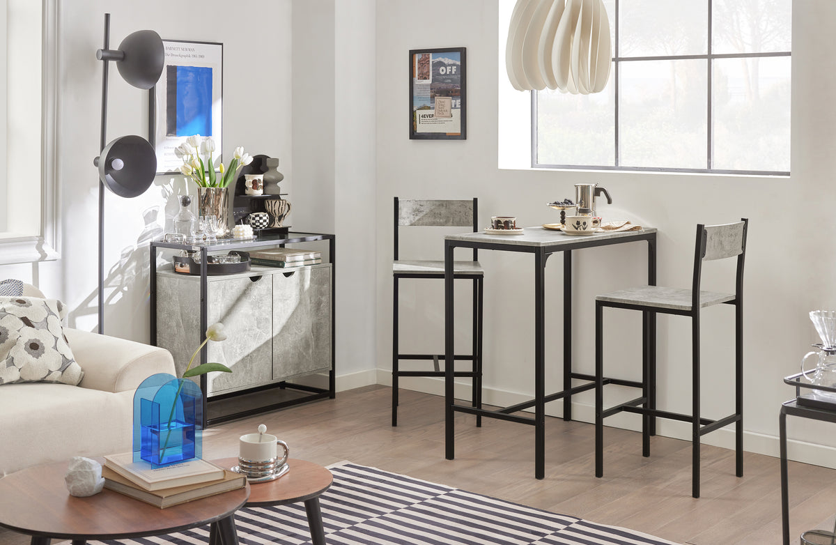SoBuy OGT03-HG, Bar Set-1 Bar Table and 2 Stools, 3 Pieces Home Kitchen Breakfast Bar Set Furniture Dining Set, Grey