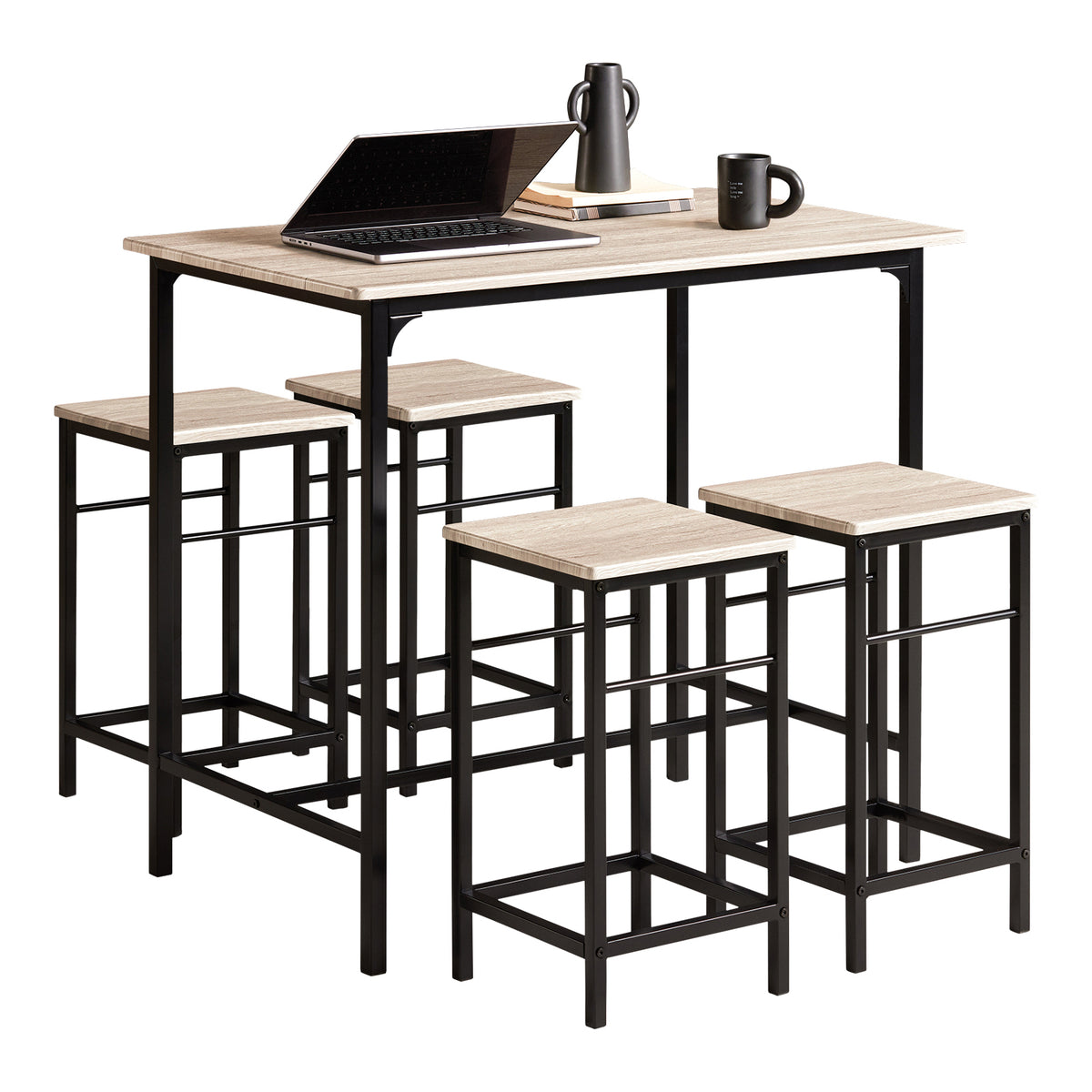 SoBuy OGT11-N, Bar Set-1 Bar Table and 4 Stools, 5 Pieces Home Kitchen Breakfast Bar Set Furniture Dining Set, Wood