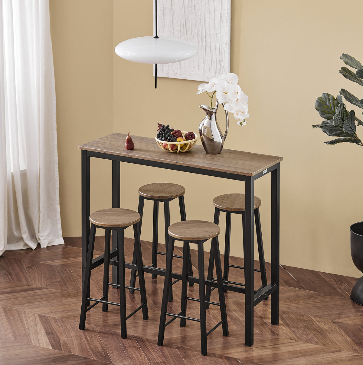 SoBuy OGT22-SCH, Bar Set- Bar Table and 4 Stools, Home Kitchen Furniture Dining Set, Black