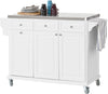 SoBuy FKW33-W, Luxury Kitchen Trolley with Large Storage Cabinet, Kitchen Island with Stainless Steel Worktop, White