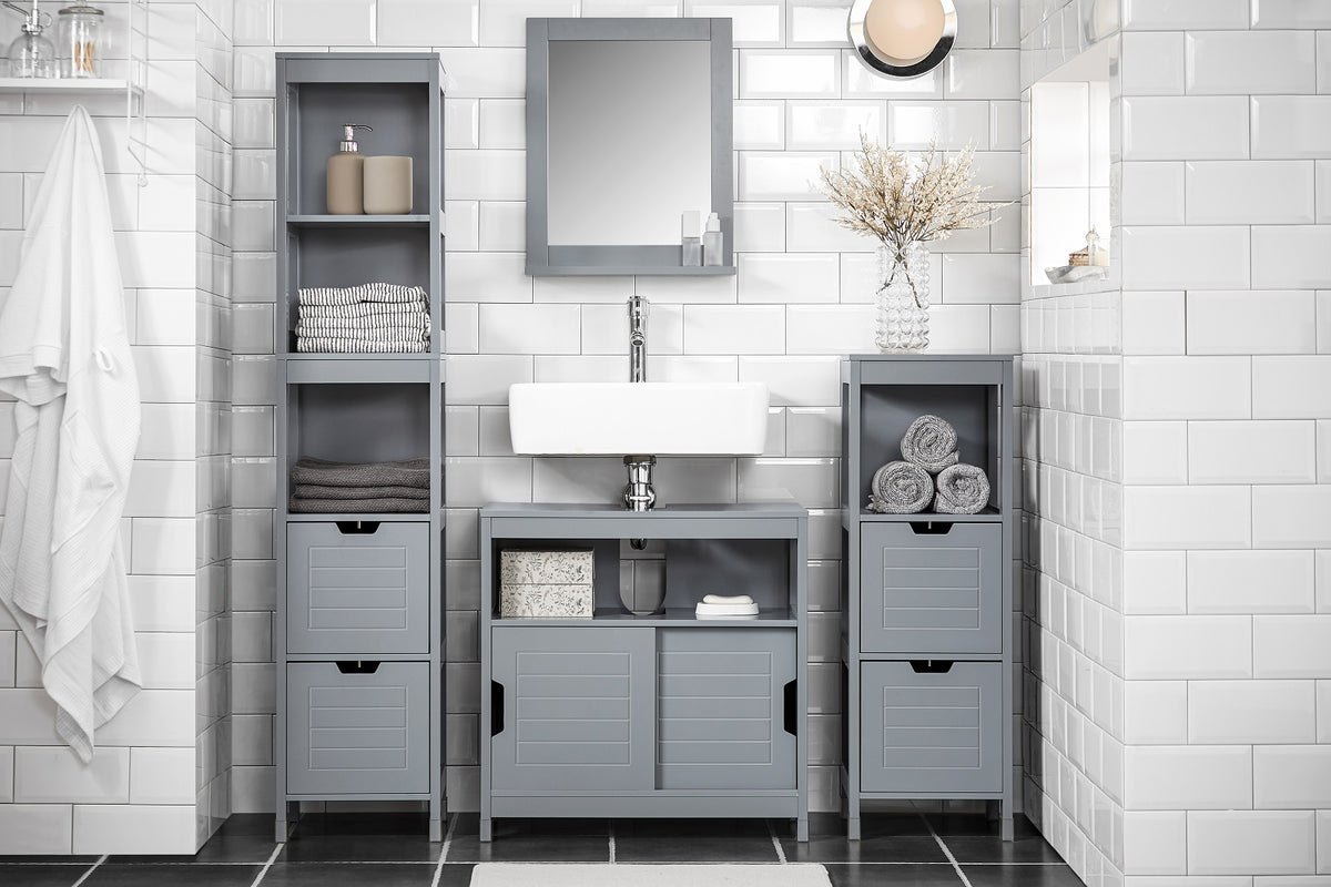 SoBuy FRG128-SG, Under Sink Bathroom Storage Cabinet with Shelf and Sliding Doors, Grey