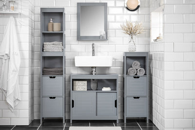 SoBuy FRG128-SG, Under Sink Bathroom Storage Cabinet with Shelf and Sliding Doors, Grey