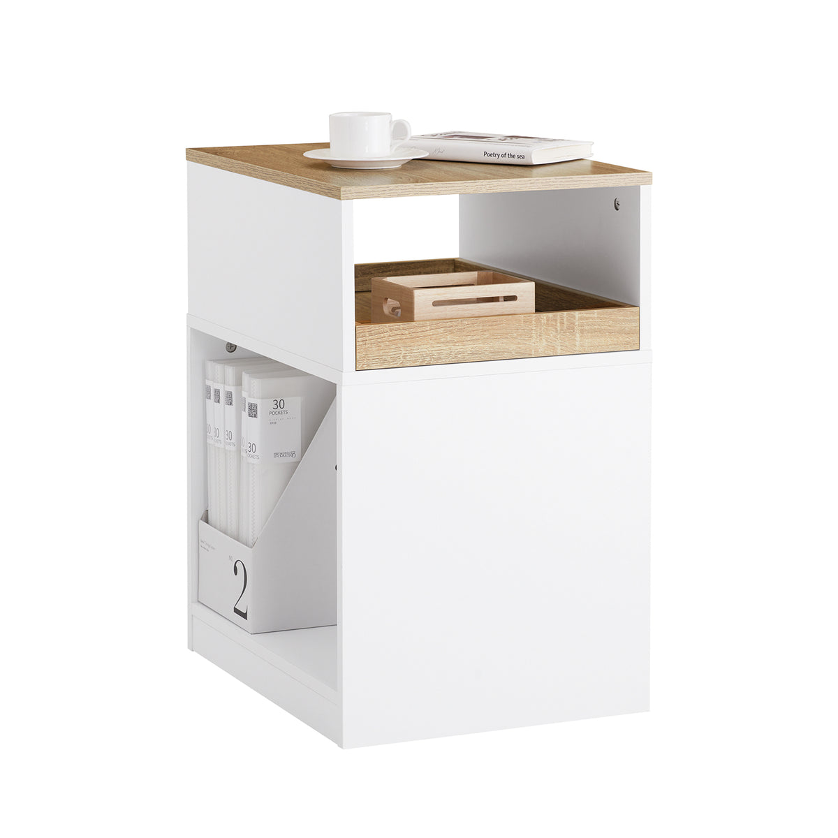 Sobuy ASK08-WN, Home Office File Cabinet Printer Stand Storage Cabinet on Wheels Side Table End Table, White and Natural