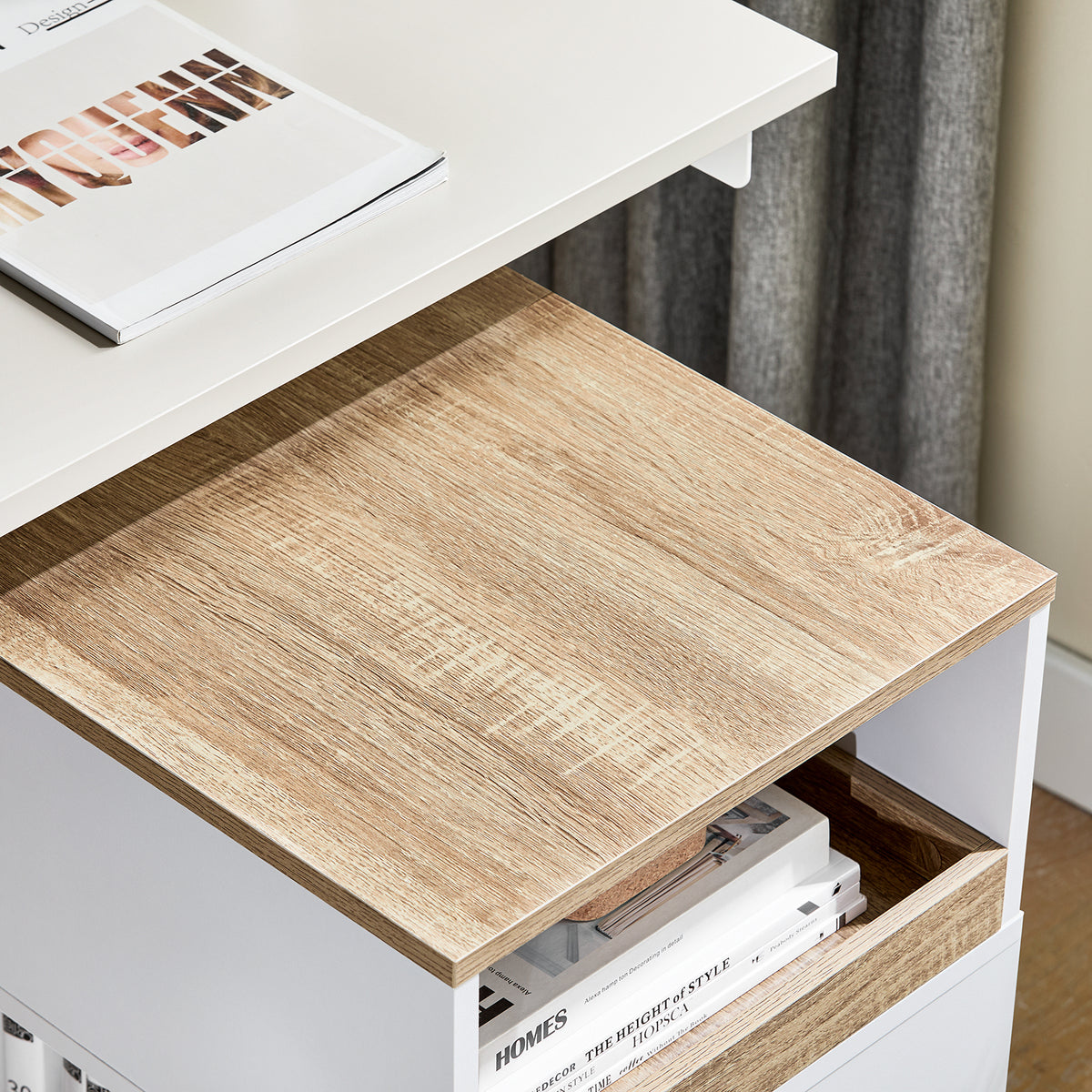 Sobuy ASK08-WN, Home Office File Cabinet Printer Stand Storage Cabinet on Wheels Side Table End Table, White and Natural