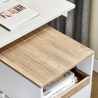 Sobuy ASK08-WN, Home Office File Cabinet Printer Stand Storage Cabinet on Wheels Side Table End Table, White and Natural
