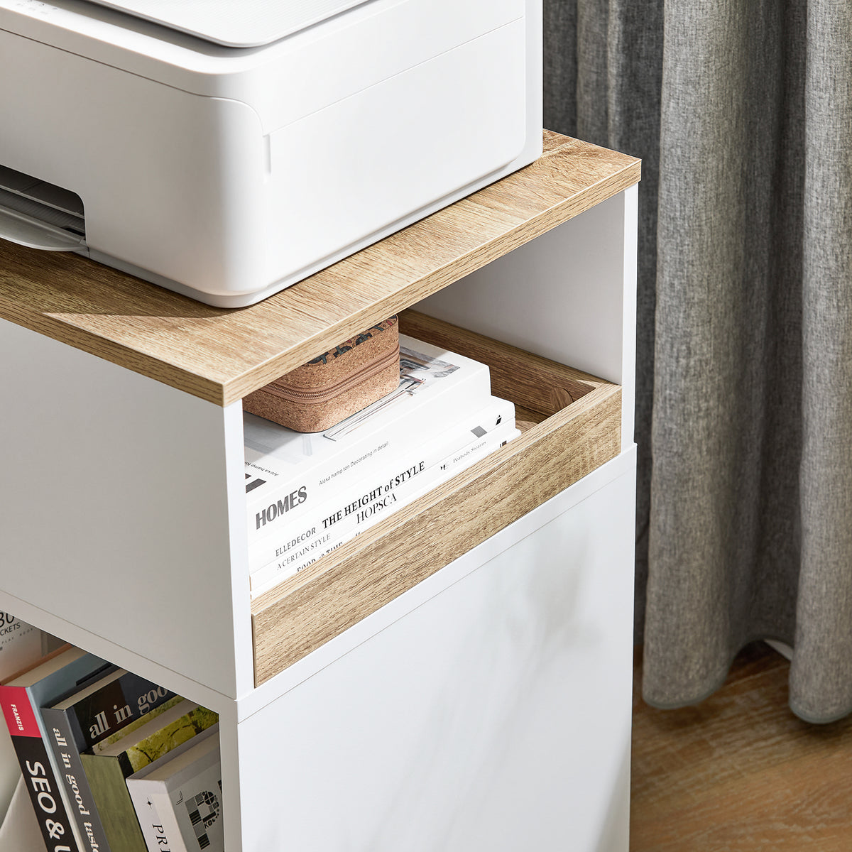 Sobuy ASK08-WN, Home Office File Cabinet Printer Stand Storage Cabinet on Wheels Side Table End Table, White and Natural