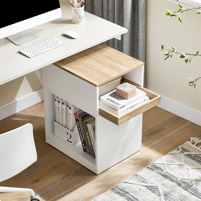 Sobuy ASK08-WN, Home Office File Cabinet Printer Stand Storage Cabinet on Wheels Side Table End Table, White and Natural