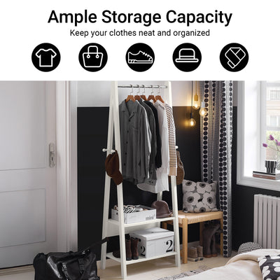 SoBuy FRG59-W Clothes Rail Stand with 2 Storage Shelves, Modern Coat Rack & Hanging Rail, Freestanding Garment Rack, White