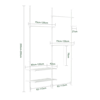 SoBuy FRG34-II-W, Telescopic Clothes Rail, Heavy Duty Clothes Rack, Adjustable Open Wardrobe with Hanging Rails & Shelves for Bedroom, Walk-in Closet White