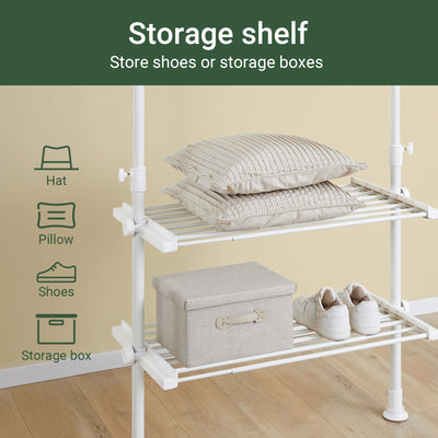 SoBuy FRG34-II-W, Telescopic Clothes Rail, Heavy Duty Clothes Rack, Adjustable Open Wardrobe with Hanging Rails & Shelves for Bedroom, Walk-in Closet White