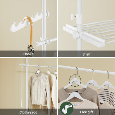 SoBuy FRG34-II-W, Telescopic Clothes Rail, Heavy Duty Clothes Rack, Adjustable Open Wardrobe with Hanging Rails & Shelves for Bedroom, Walk-in Closet White