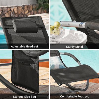 SoBuy OGS28-SCH, Outdoor Garden Rocking Sun Lounger Recliner Relaxing Chair with Headrest and Side Bag, Black