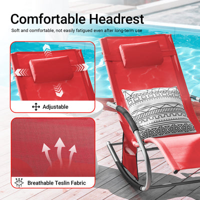 SoBuy OGS28-Rx2, Set of 2 Outdoor Garden Rocking Sun Lounger Recliner Relaxing Chair with Headrest and Side Bag, Red