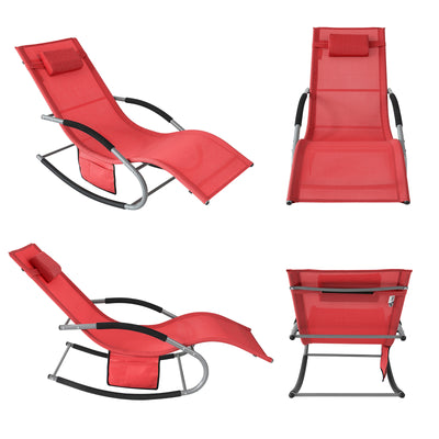 SoBuy OGS28-Rx2, Set of 2 Outdoor Garden Rocking Sun Lounger Recliner Relaxing Chair with Headrest and Side Bag, Red