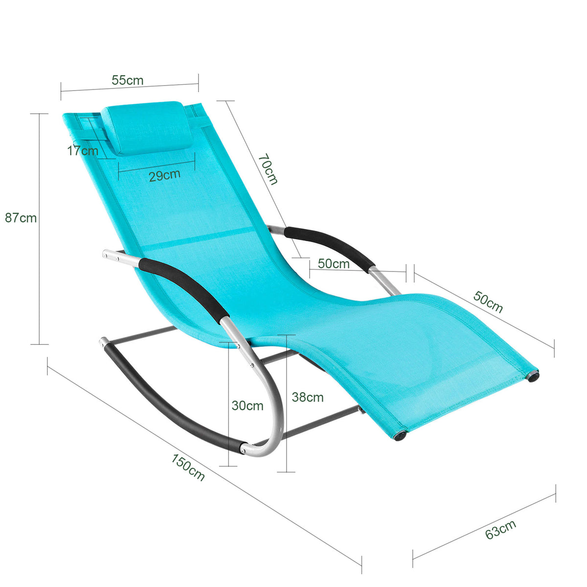 SoBuy OGS28-HBx2, Set of 2 Outdoor Garden Rocking Sun Lounger Recliner Relaxing Chair with Headrest and Side Bag, Blue