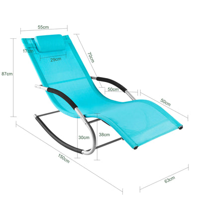SoBuy OGS28-HBx2, Set of 2 Outdoor Garden Rocking Sun Lounger Recliner Relaxing Chair with Headrest and Side Bag, Blue