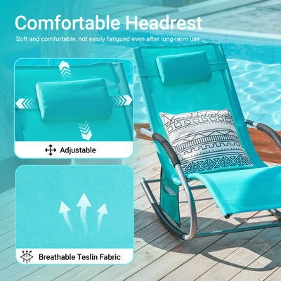 SoBuy OGS28-HBx2, Set of 2 Outdoor Garden Rocking Sun Lounger Recliner Relaxing Chair with Headrest and Side Bag, Blue
