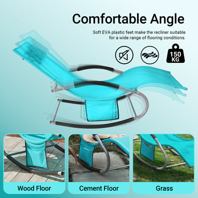 SoBuy OGS28-HBx2, Set of 2 Outdoor Garden Rocking Sun Lounger Recliner Relaxing Chair with Headrest and Side Bag, Blue