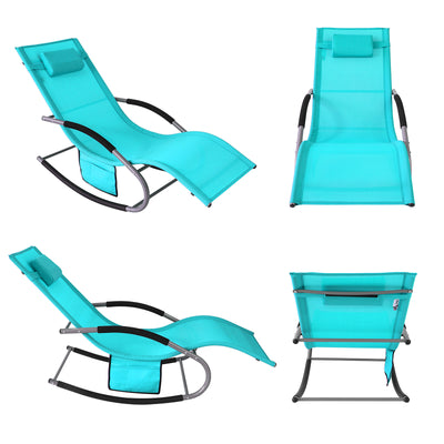 SoBuy OGS28-HBx2, Set of 2 Outdoor Garden Rocking Sun Lounger Recliner Relaxing Chair with Headrest and Side Bag, Blue
