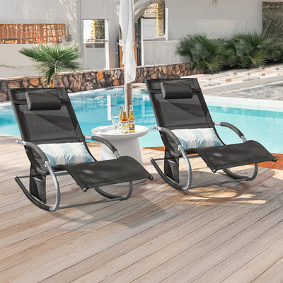 SoBuy OGS28-SCHx2, Set of 2 Outdoor Garden Rocking Sun Lounger Recliner Relaxing Chair with Headrest and Side Bag, Black