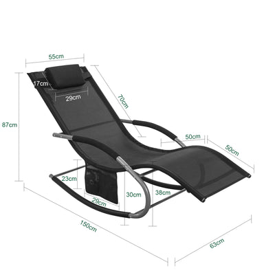 SoBuy OGS28-SCHx2, Set of 2 Outdoor Garden Rocking Sun Lounger Recliner Relaxing Chair with Headrest and Side Bag, Black