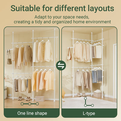 SoBuy KLS03-II-W, Telescopic Clothes Rail, Heavy Duty Clothes Rack, Adjustable Open Wardrobe with Hanging Rails for Bedroom, Walk-in Closet White
