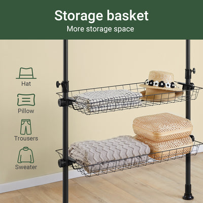 SoBuy KLS04-II-SCH, Telescopic Clothes Rail, Heavy Duty Clothes Rack, Adjustable Open Wardrobe with Hanging Rails & Shelves for Bedroom, Walk-in Closet Black