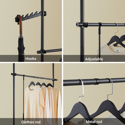 SoBuy KLS03-II-SCH, Telescopic Clothes Rail, Heavy Duty Clothes Rack, Adjustable Open Wardrobe with Hanging Rails for Bedroom, Walk-in Closet Black W (124–226) x H (200–295) cm