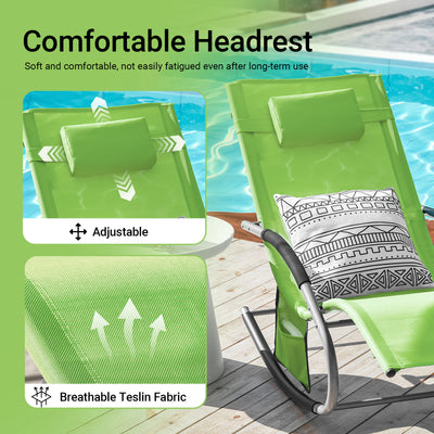 SoBuy OGS28-GRx2, Set of 2 Outdoor Garden Rocking Sun Lounger Recliner Relaxing Chair with Headrest and Side Bag, Green