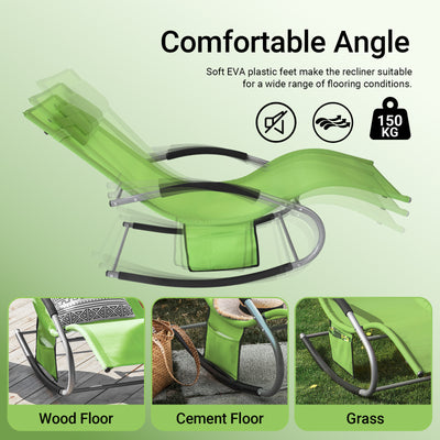 SoBuy OGS28-GRx2, Set of 2 Outdoor Garden Rocking Sun Lounger Recliner Relaxing Chair with Headrest and Side Bag, Green