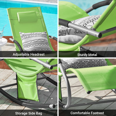 SoBuy OGS28-GRx2, Set of 2 Outdoor Garden Rocking Sun Lounger Recliner Relaxing Chair with Headrest and Side Bag, Green