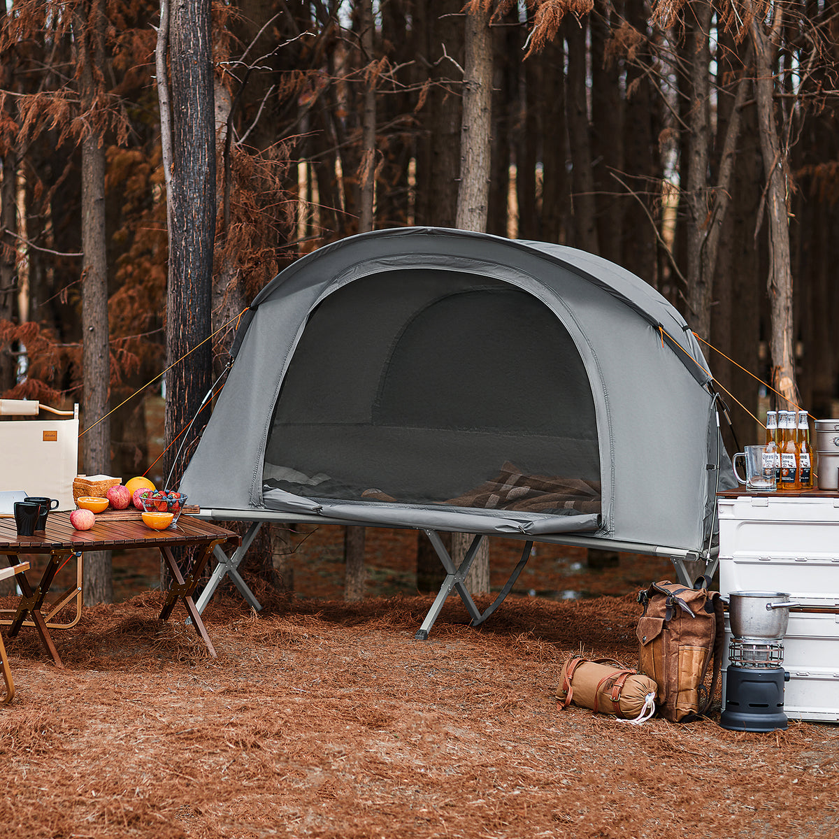 SoBuy OGS60-HG, 1 Person Camping Bed Foldable Camping Tent with Bed, Mattress, Sleeping Bag and Carrying Bag, Grey